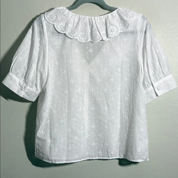 LOFT White Eyelet Ruffle Blouse - Picture 3 of 3